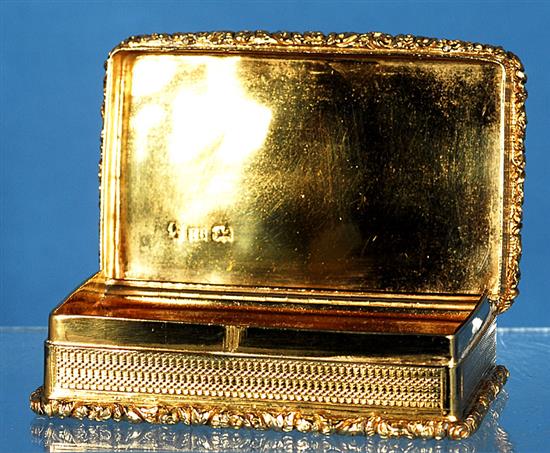 A fine George IV silver gilt table snuff box, by John Bettridge Length 88mm Weight 5.8oz/181grms